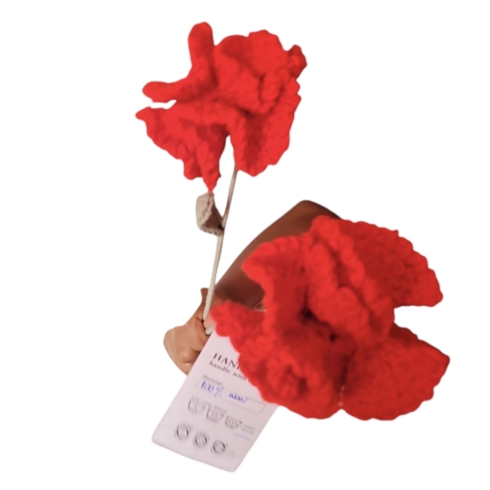 Handmade Red Crochet Carnation Flower Hand Crafted Botanical Faux Floral Gift - Picture 4 of 17